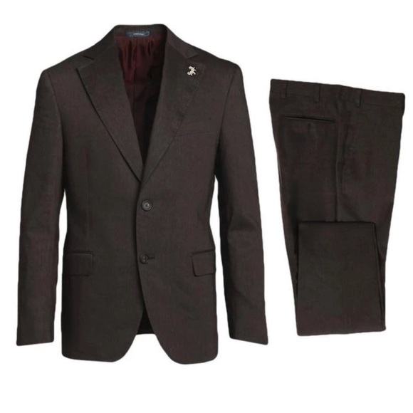 TOMBOLINI • Zero Gravity Virgin Wool Brown Tweed Pant Suit Made In Italy - Picture 1 of 16